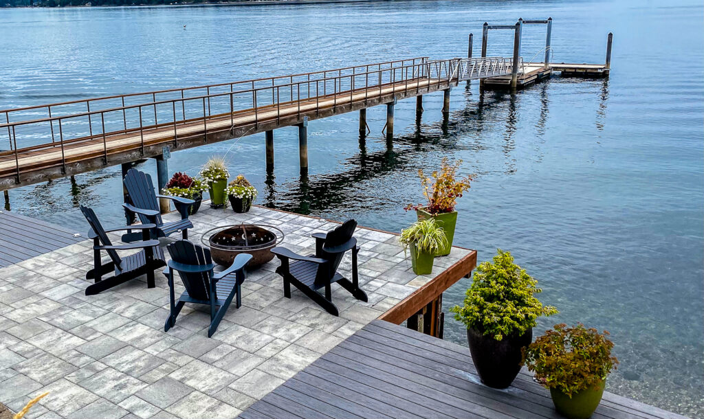 Architectural design for cantilevered pavers on deck in Fox Island, WA