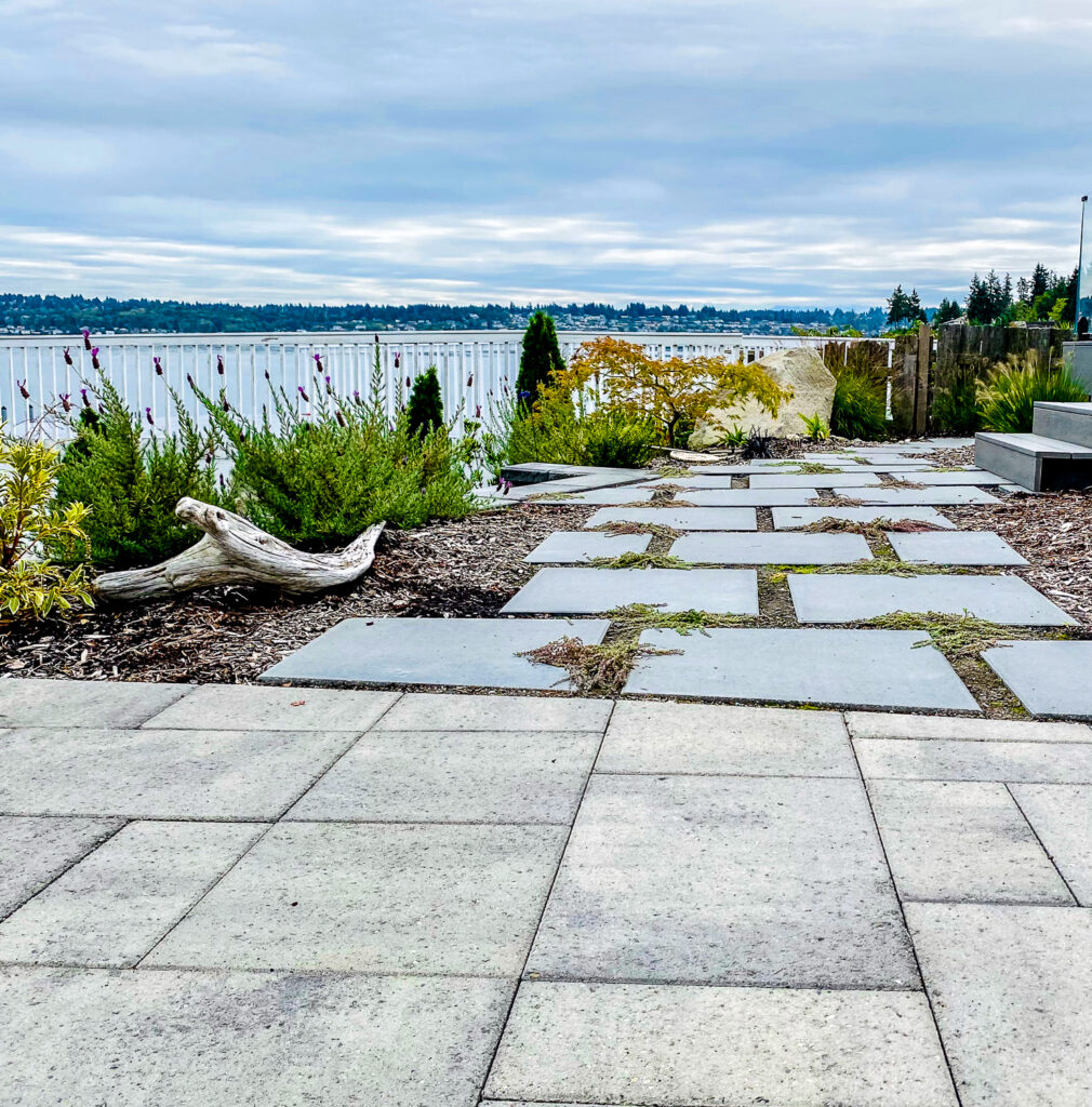 Fox Island paver patio overlooking the water