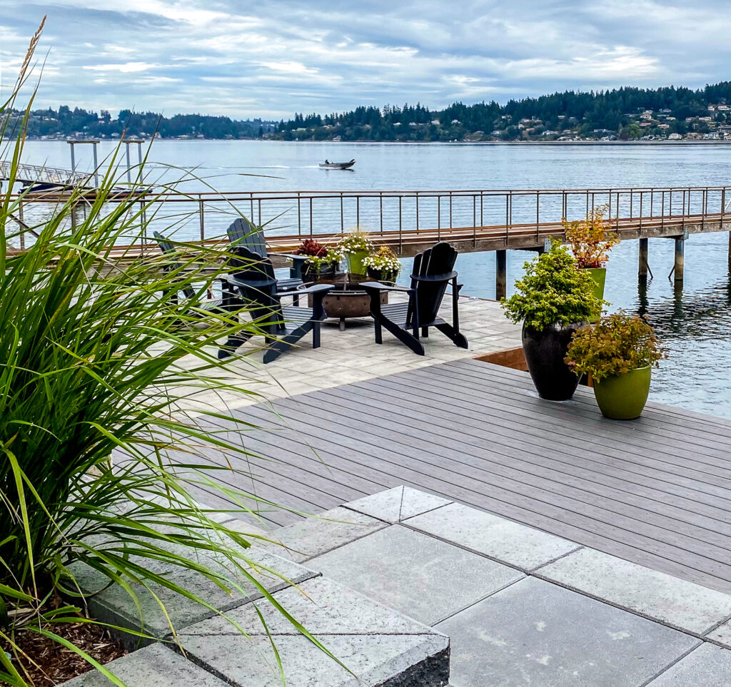 Block wall planting beds along steps in Fox Island, WA