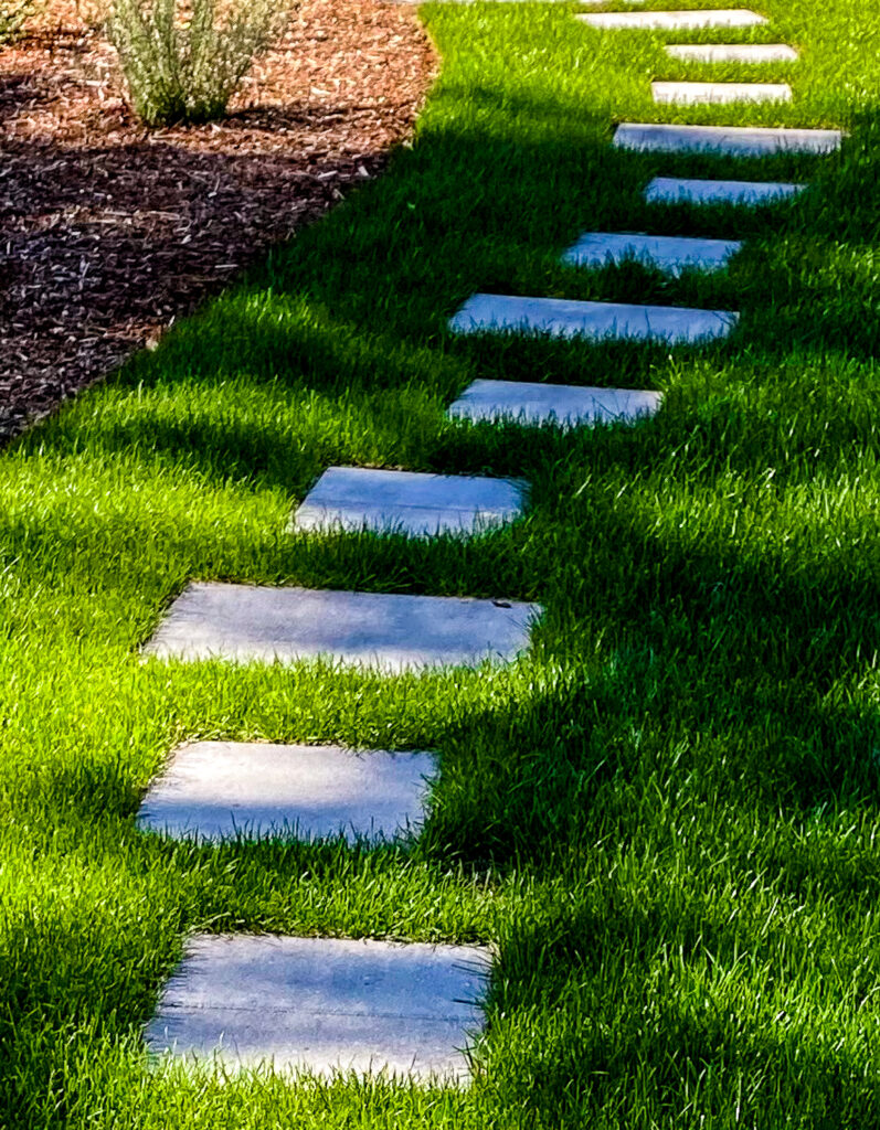 Gig Harbor, WA rectangular cement stepping stone path landscape design